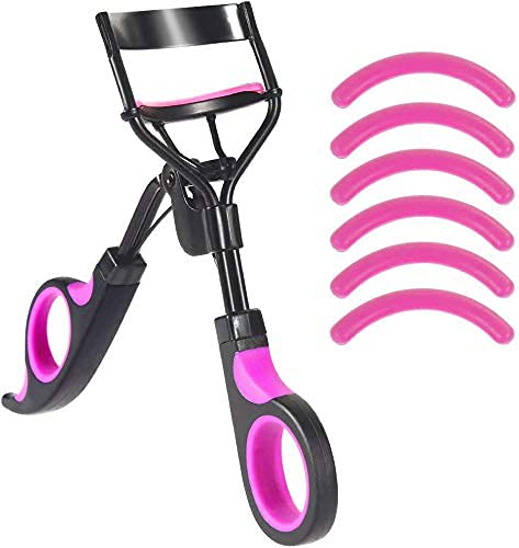 Eyelash Curler, Lash Curler Handle with 6 Silicone Refill Pads Eyelashes Tweezer Cosmetic Makeup Curling Tools Violet Black

