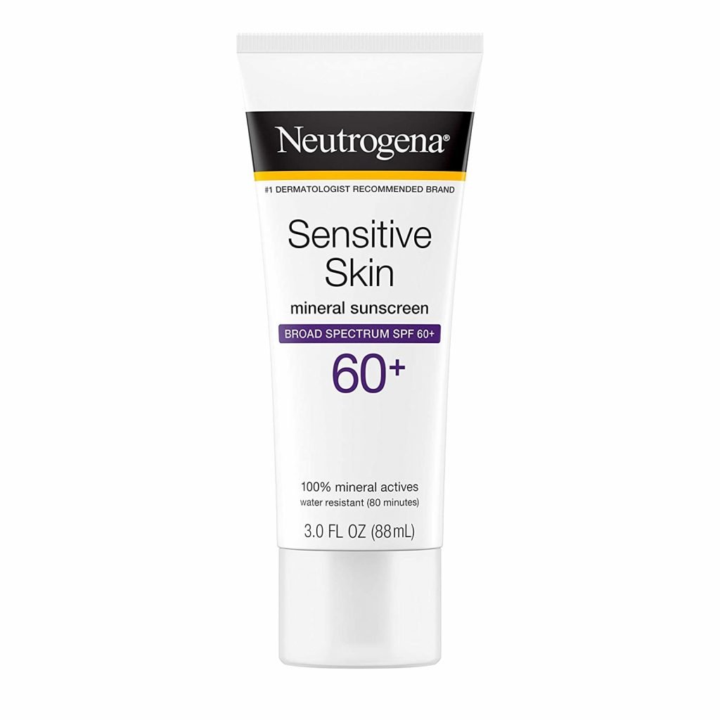 Neutrogena Sensitive Skin Mineral Sunscreen Lotion with Broad Spectrum SPF 60+ & Zinc Oxide, Water-Resistant, Hypoallergenic, Fragrance- & Oil-Free Gentle Sunscreen Formula
