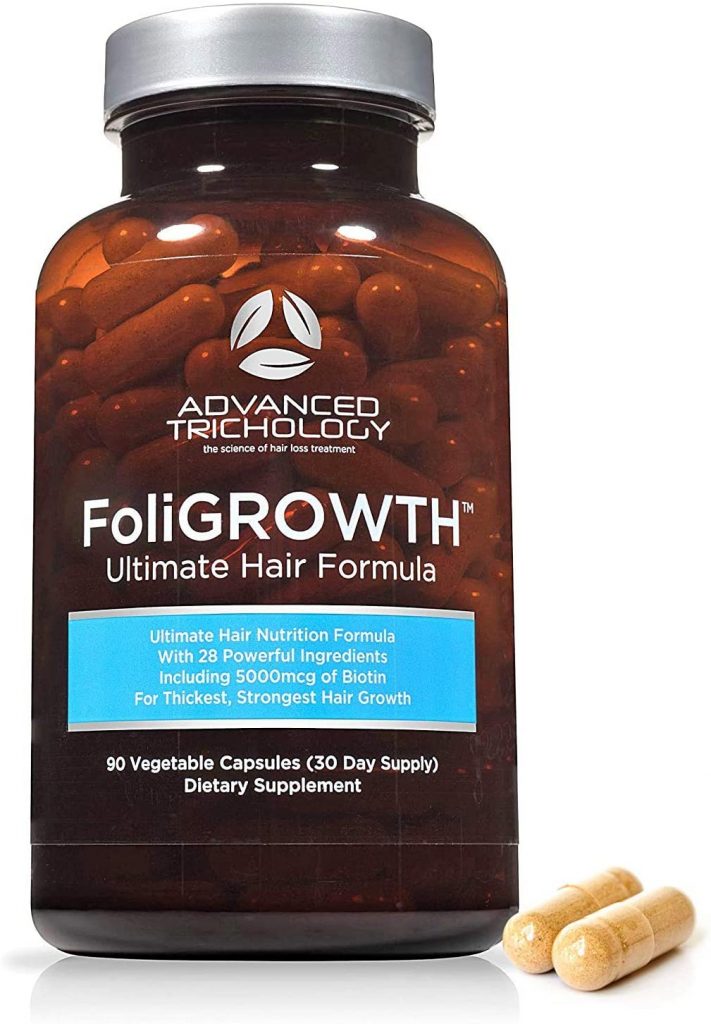 FoliGROWTH Ultimate Hair Nutraceutical – Get Thicker Hair, Reverse Diffuse Thinning Guaranteed - Gluten Free, Vegetarian, 3rd Party Tested - High Potency Biotin, Hair Loss Supplement, Hair and Nails
