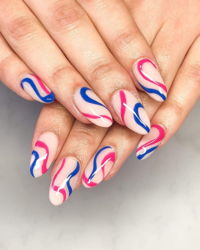 These Blue and Red Swirl Candy Christmas Nail Colors