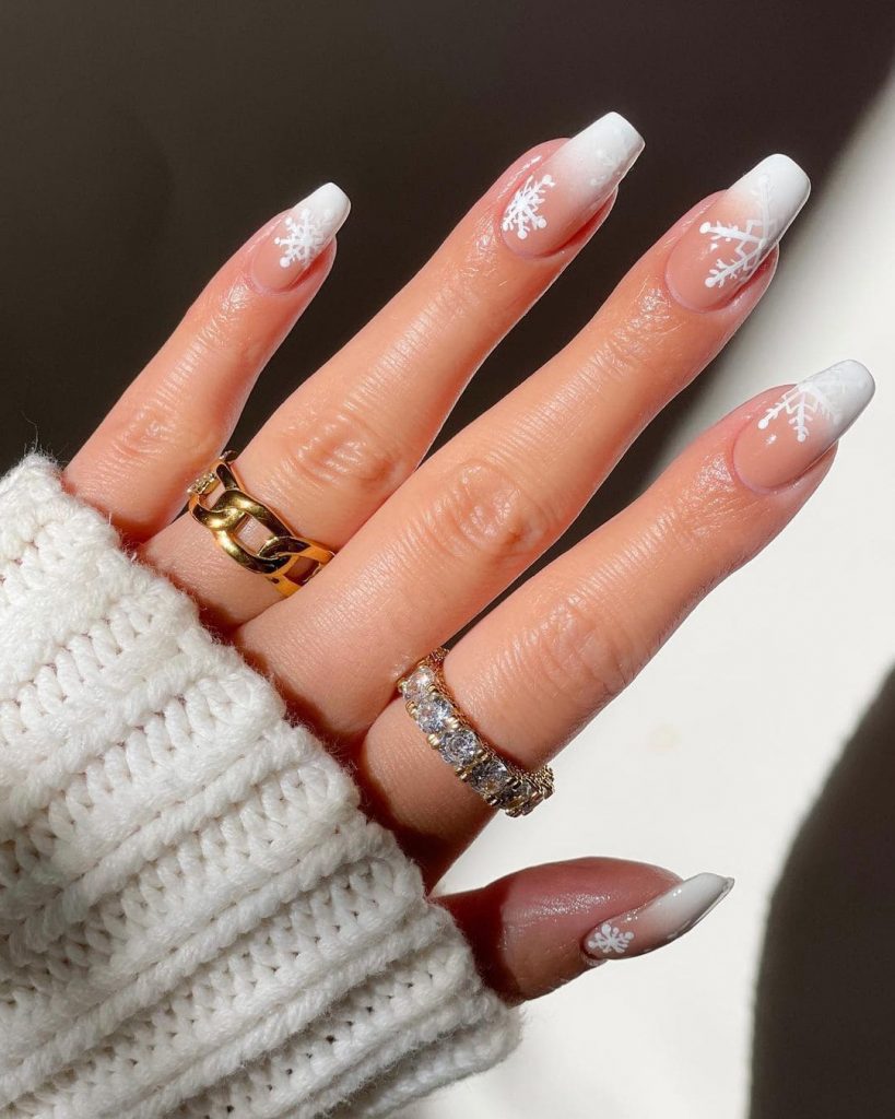 These White Icy Snow Flake Nails for Christmas nail colors inspo