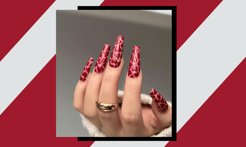 red heart nails for valentines day
