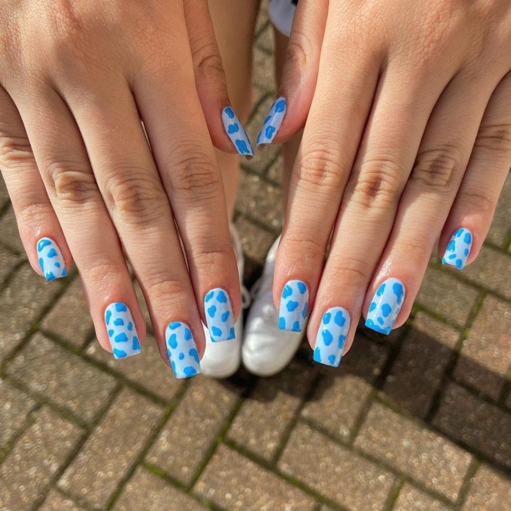 Blue Animal Print Nails