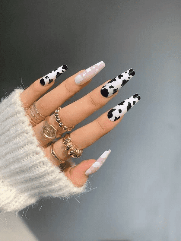 Checkered Brown Cow Print Nails