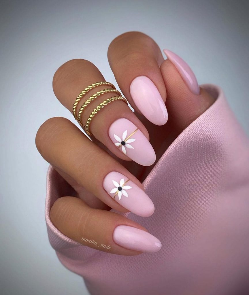 Floral Pink Almond Nail Design