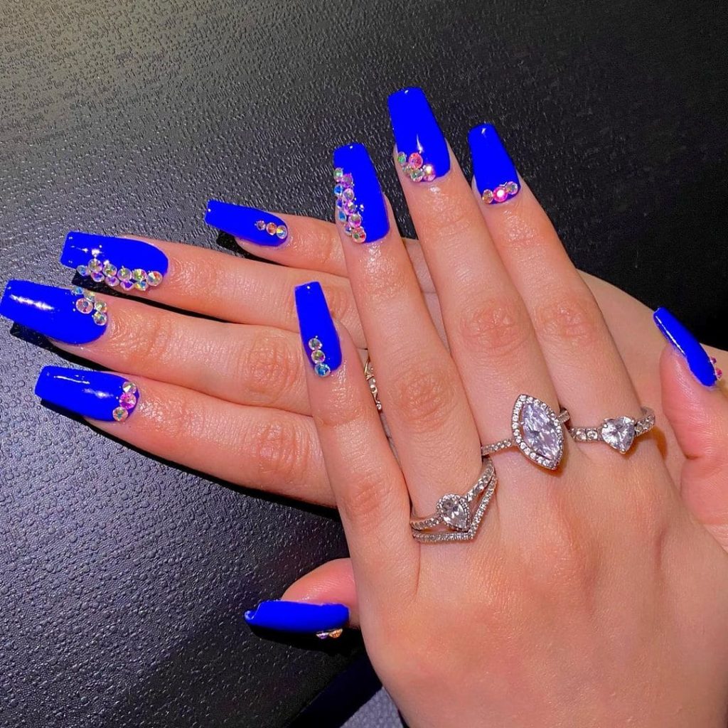 Blue Crystals Coffin Nails