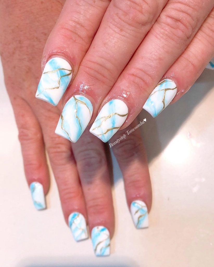 Marble Blue Coffin Nails