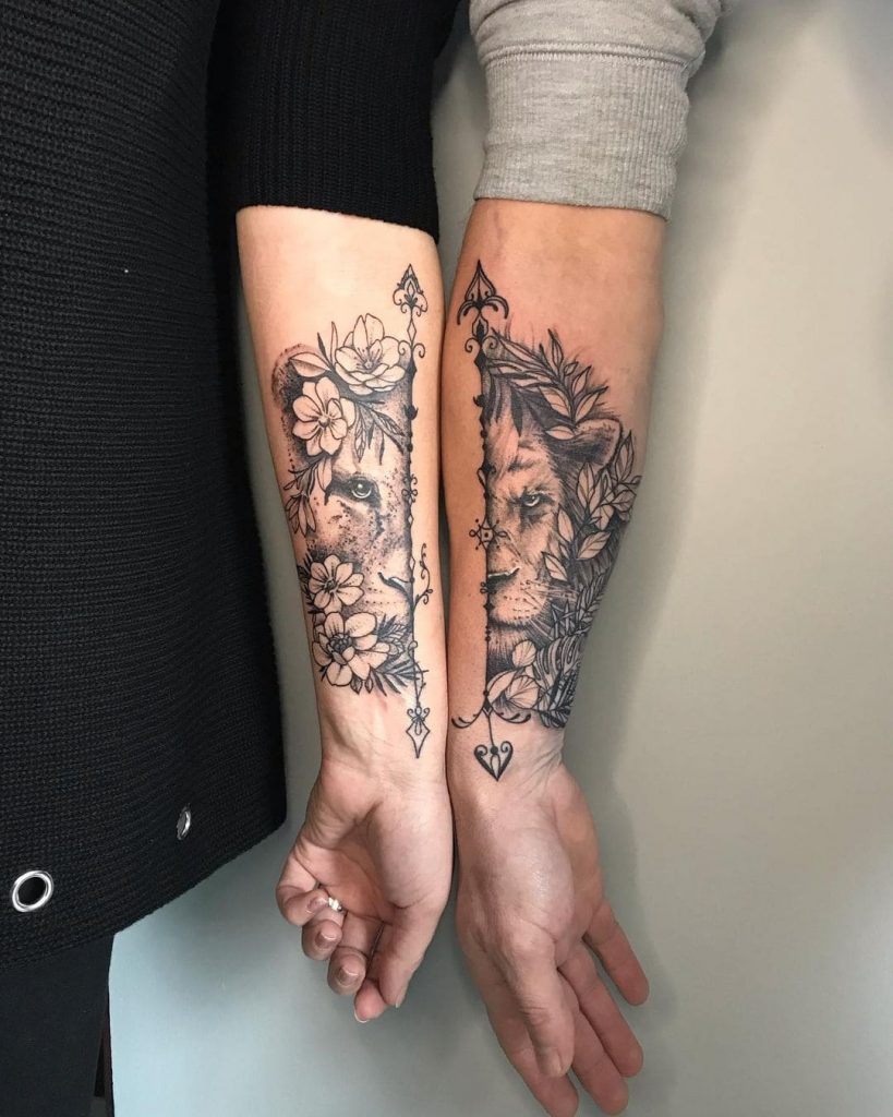 Lion And Lioness Couple Tattoo