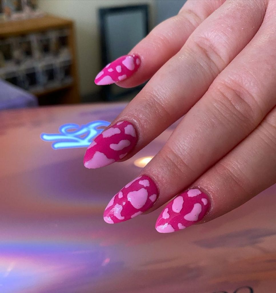 Strawberry And Cloud Cow Print Nails