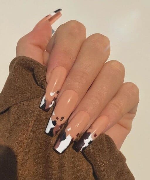 Brown French Tips Cow Print Nails