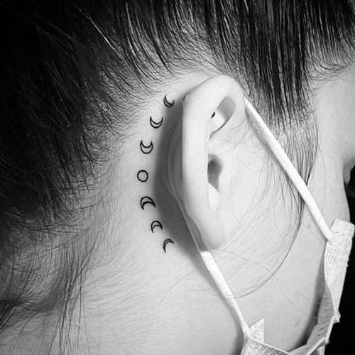 Sun And Moon Tattoo Behind The Ear