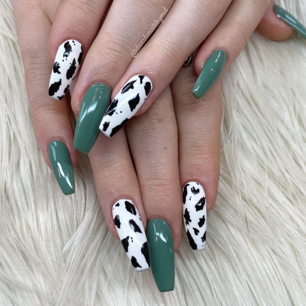 Cow Print Coffin Nails