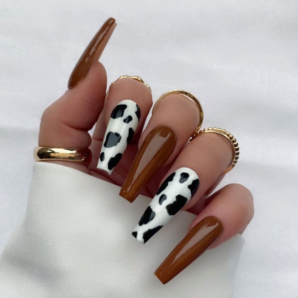 Chocolate Cow Print Nails