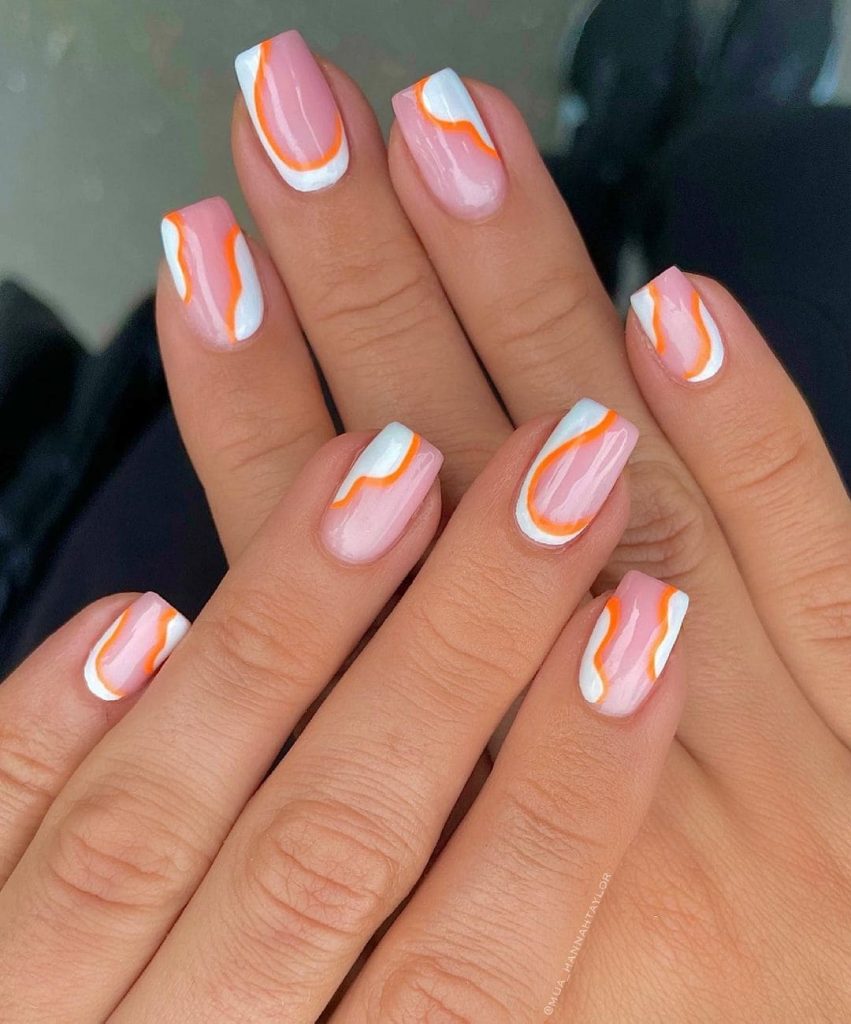 Orange Swirl bright summer Nails