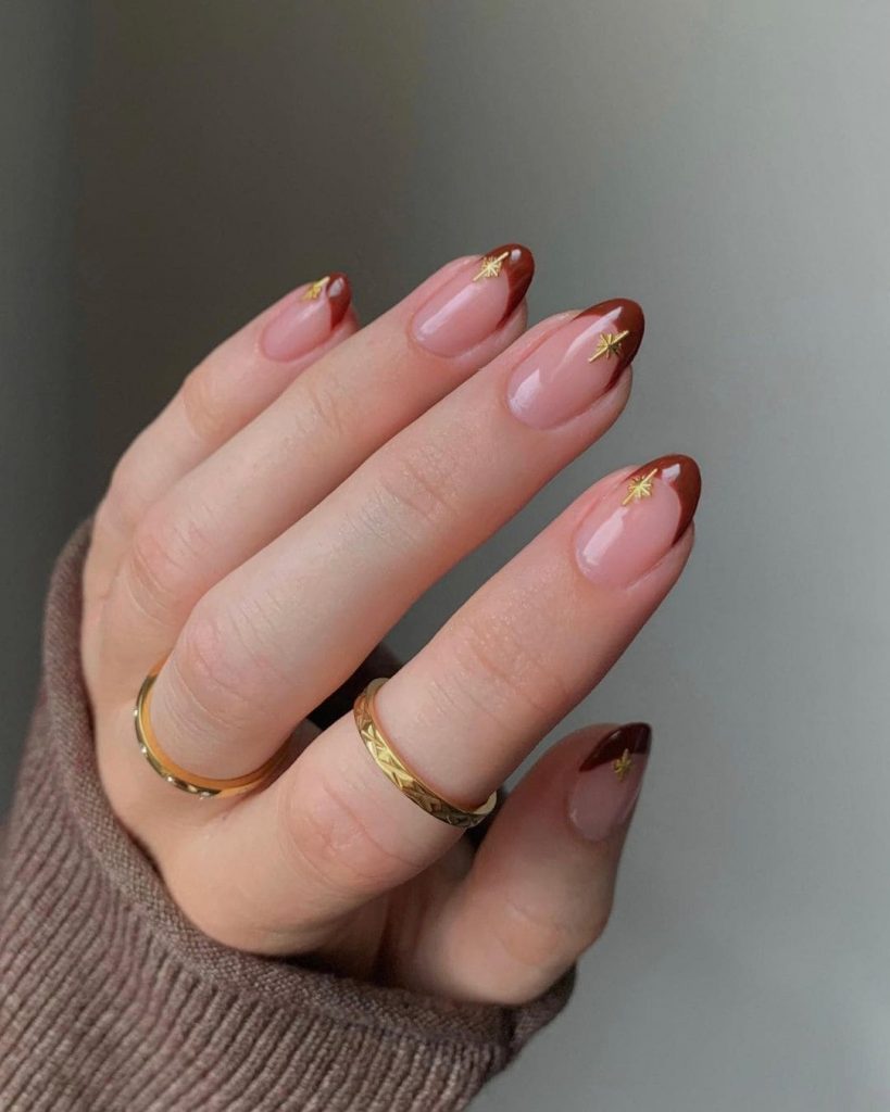 Brown French gold flakes Nails