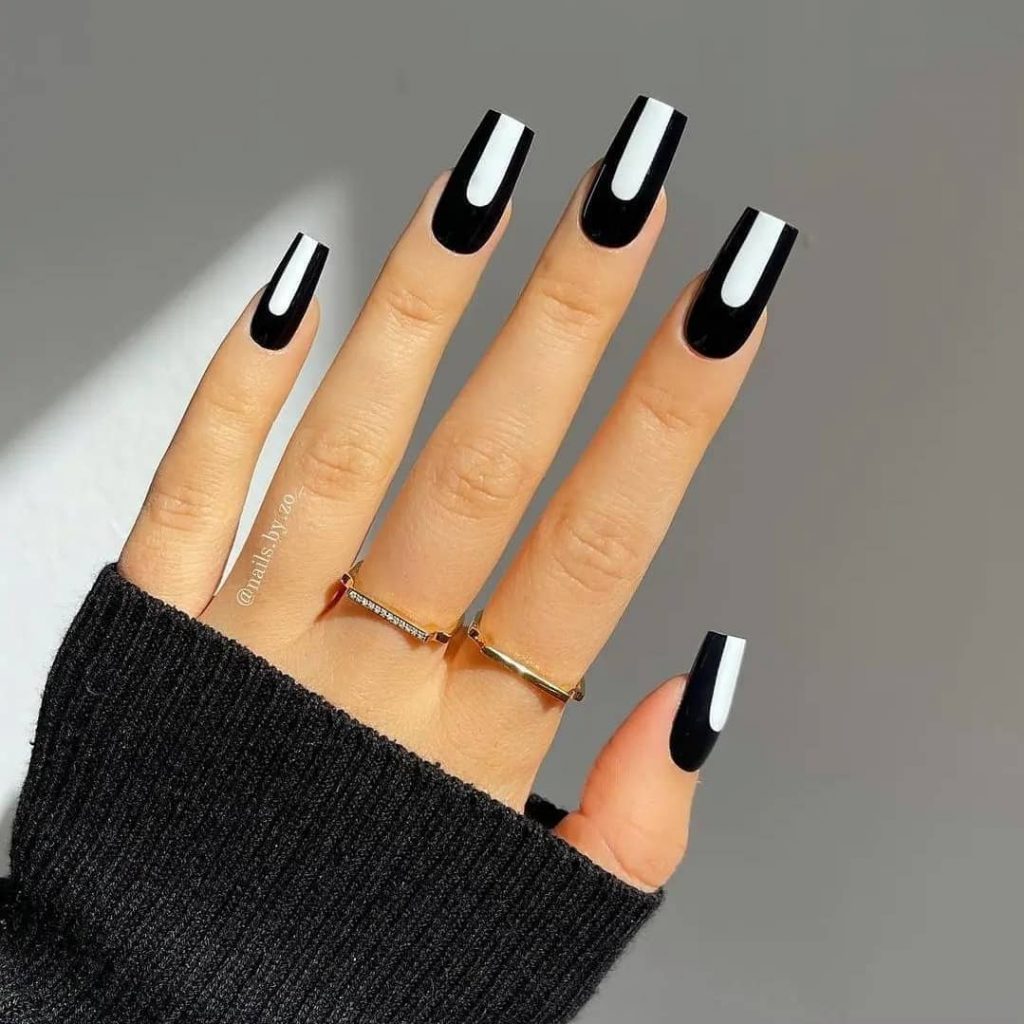 black and white bright summer nails