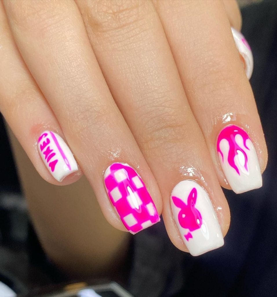 Classic Pink Bunny Nails