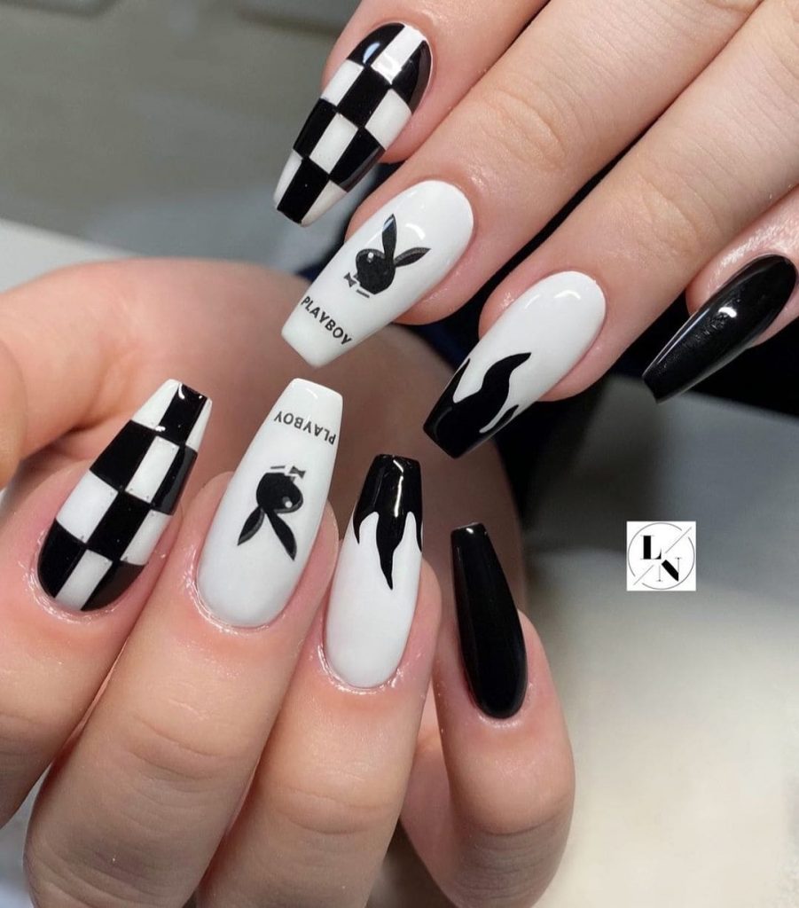 Bunny Checkered Nails