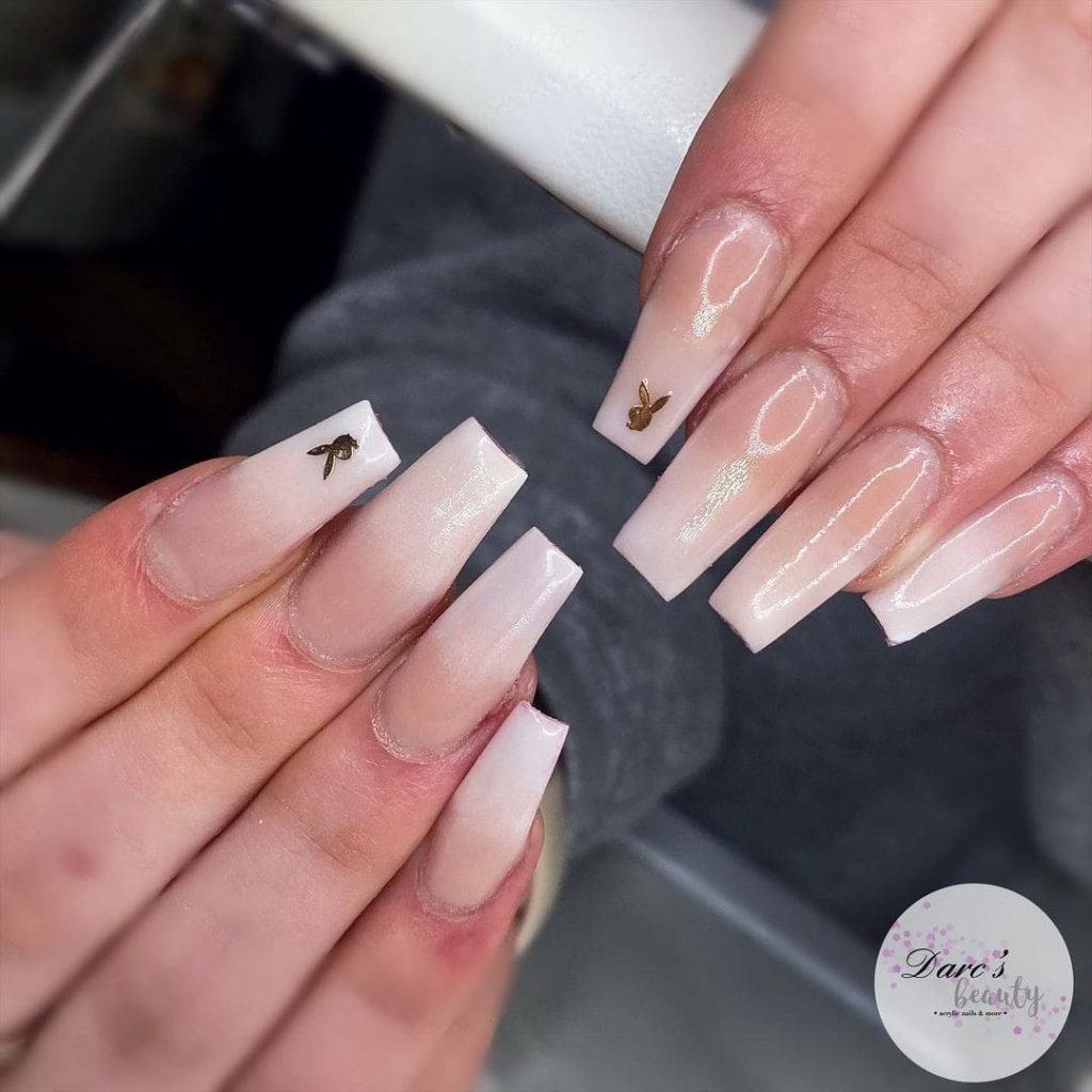 Ombre Glossy gold bunny Nails