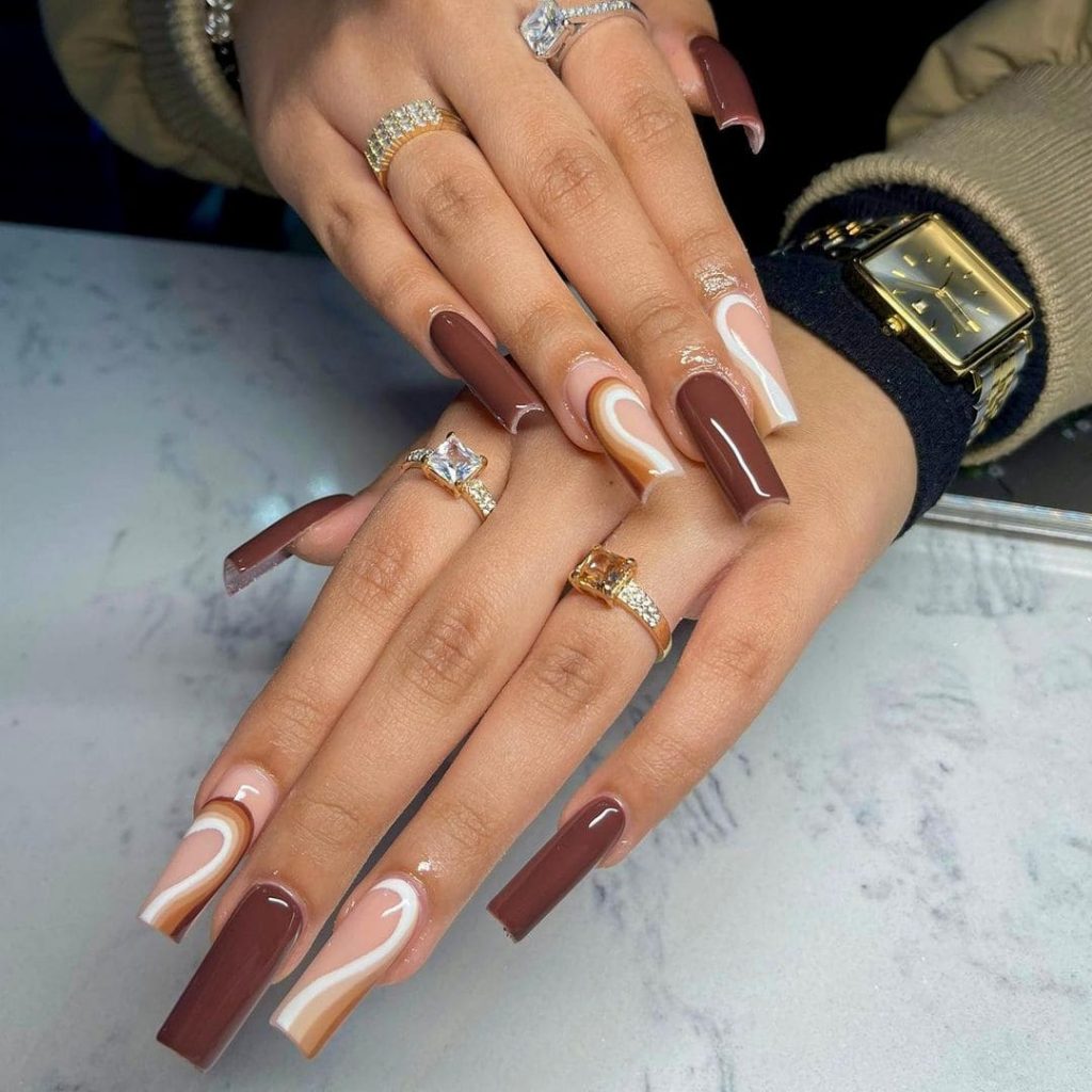 Brown Swirl Candy Nails