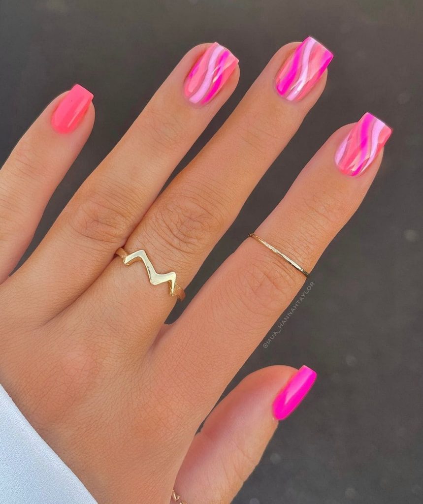 pink cotton candy swirl bright summer nails