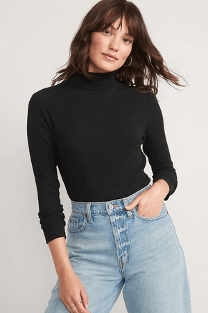 Rib-Knit Turtleneck Top for Women