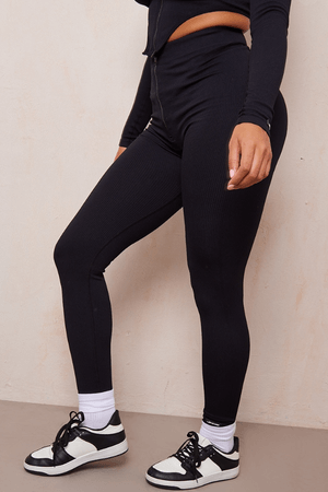 Black Zip Front Contour Leggings