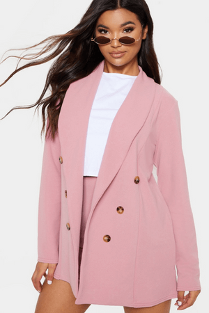 PINK OVERSIZED FRONT BUTTON DETAIL BLAZER